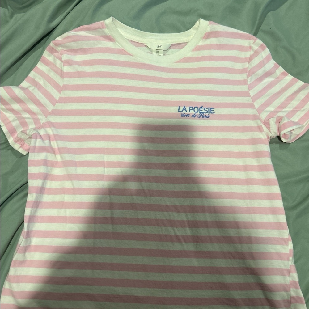 H&M Pink and White Striped T-Shirt. Size Small. Worn once, like brand new.